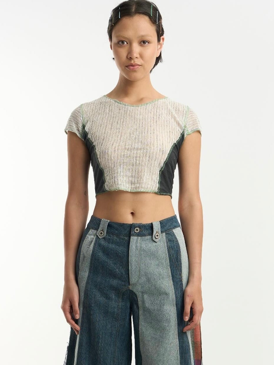 Patched Linen Jersey T-shirt