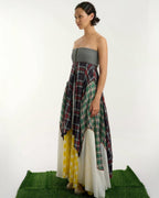 Patched Grid Pattern Long Dress