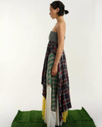 Patched Grid Pattern Long Dress