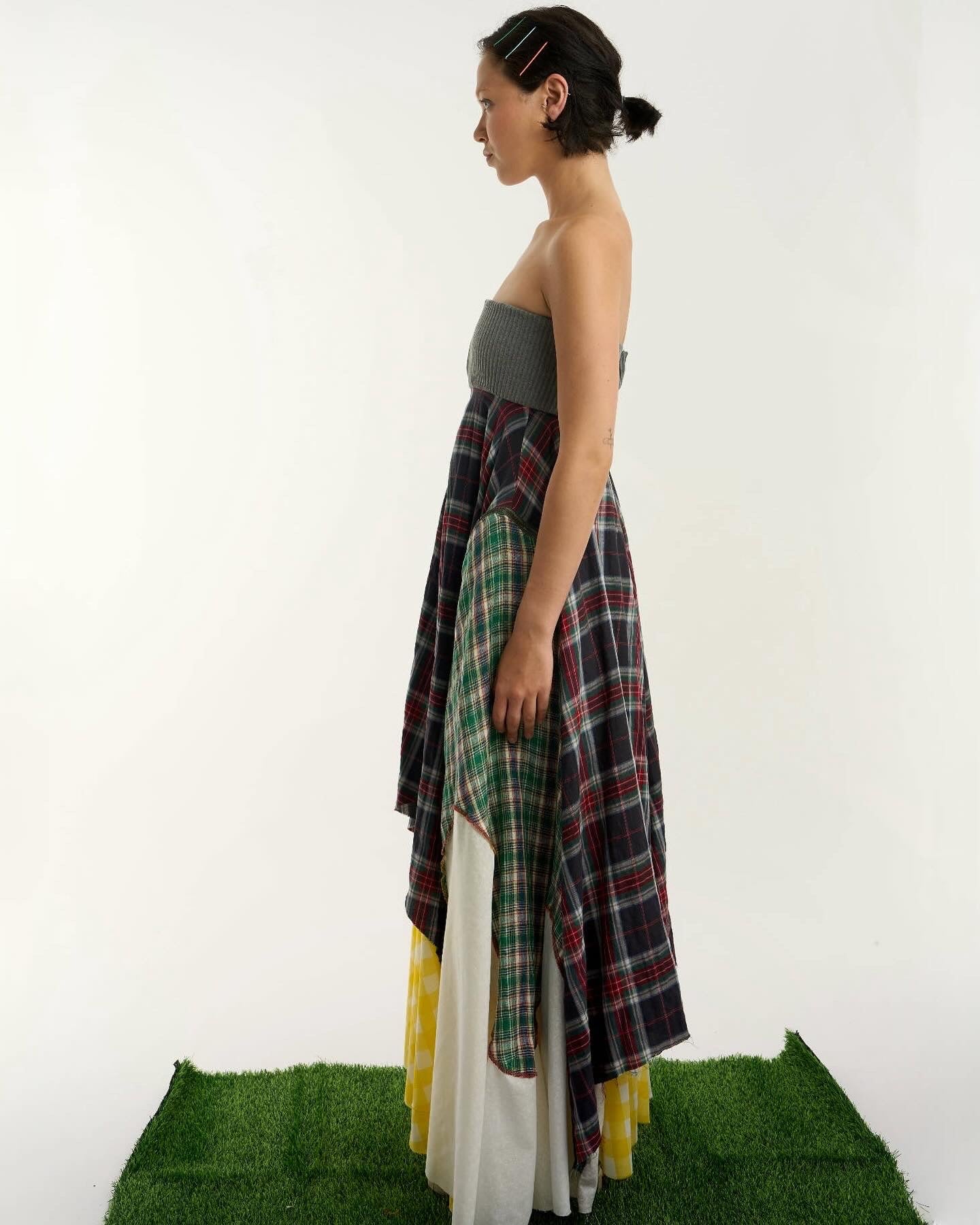 Patched Grid Pattern Long Dress