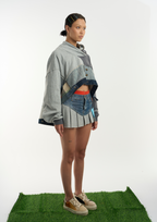 Patched Denim & Jersy Short Skirt