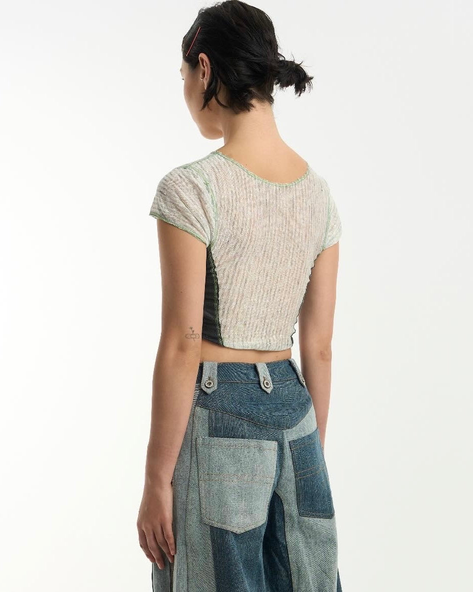 Patched Linen Jersey T-shirt