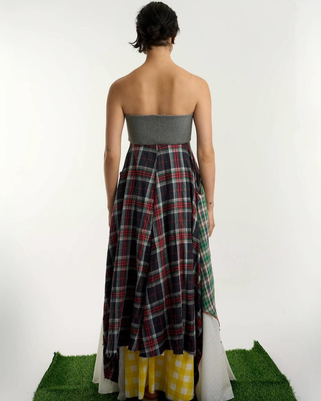 Patched Grid Pattern Long Dress