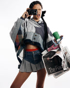 Patched Denim & Jersy Short Skirt