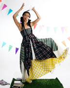 Patched Grid Pattern Long Dress
